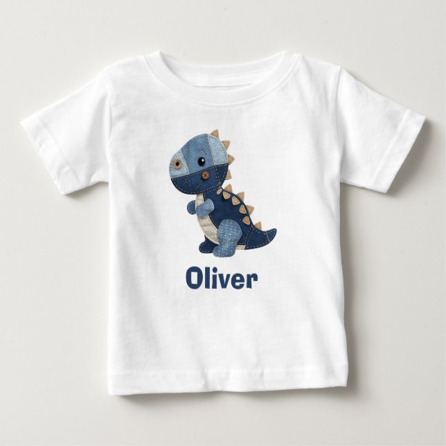 Patchwork Denim Baby T-Rex T-shirt (Vorderseite)