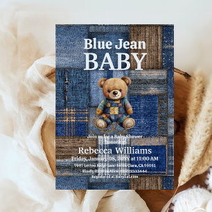 Patchwork-Denim-Bär-Spielzeug Blaue Jeans Baby Sho Einladung