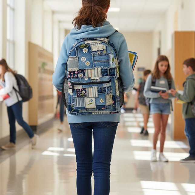 Patchwork-Denim Bedruckter Rucksack (Von Creator hochgeladen)