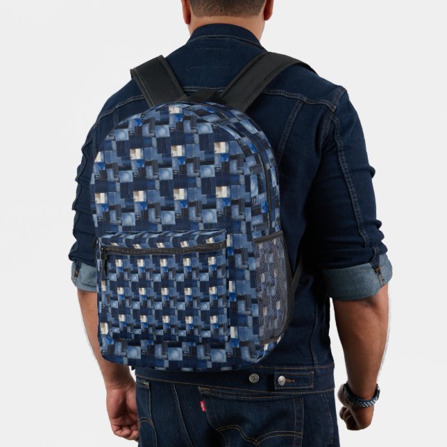 Patchwork Denim Fabric Art Illustration No1 Bedruckter Rucksack (Insitu (Modell))