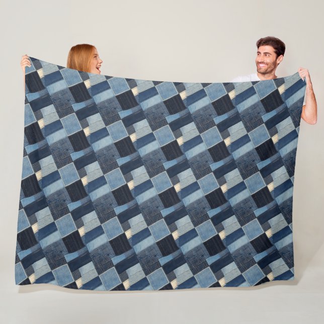 Patchwork Denim Fabric Art Illustration No2 Fleecedecke (Beispiel)