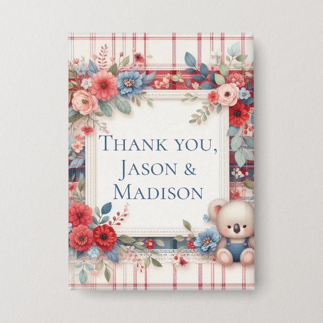 Patchwork Denim Koala Button (Vorderseite)