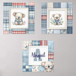 Patchwork Denim Koala Personalized Nursery Prints Bilderwand Sets