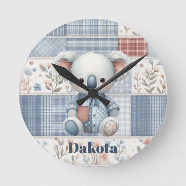 Patchwork-Denim-Koala-Rund-Uhr Runde Wanduhr (Vorderseite)