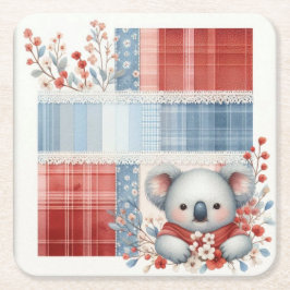 Patchwork Denim Koala Square Paper Coasters Rechteckiger Pappuntersetzer