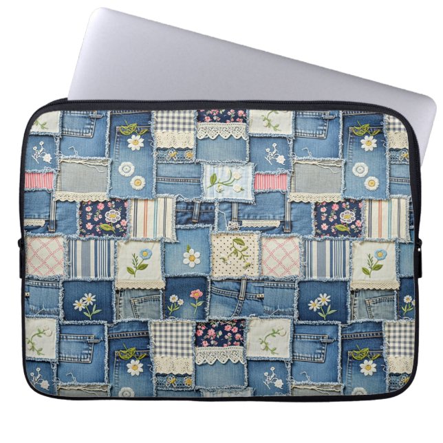 Patchwork Denim Laptopschutzhülle (Vorderseite)