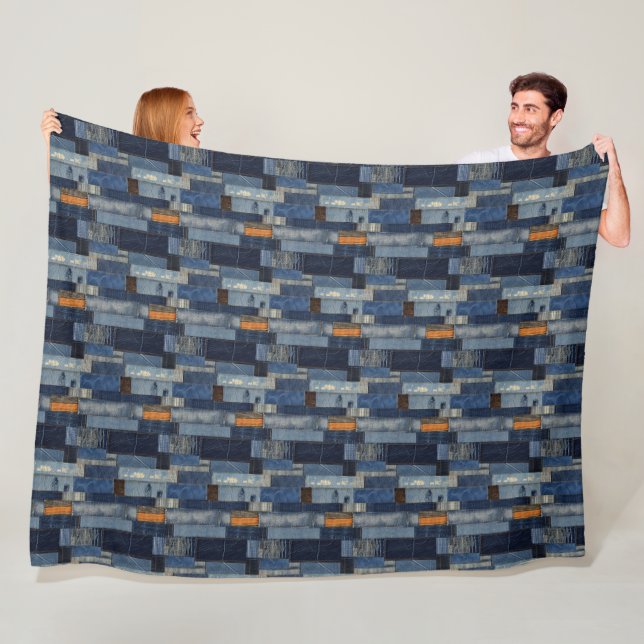 Patchwork-Denim-Stoff-Kunstillustration Nr. 6 Fleecedecke (Beispiel)