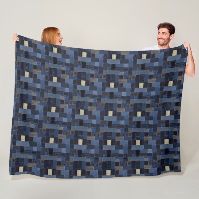 Patchwork-Denim-Stoffkunstillustration Nr. 13 Fleecedecke (Beispiel)
