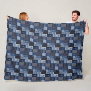 Patchwork-Denim-Stoffkunstillustration Nr. 20 Fleecedecke