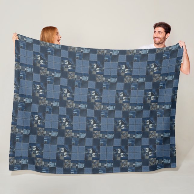 Patchwork-Denim-Stoffkunstillustration Nr. 4 Fleecedecke (Beispiel)
