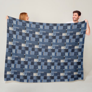 Patchwork-Denim-Stoffkunstillustration Nr. 9 Fleecedecke