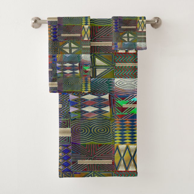 Patchwork-Design im afrikanischen Stil Badhandtuch Set (Insitu)