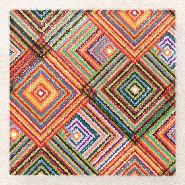 Patchwork-Design mit Aztec-Quadraten. Glasuntersetzer (Vorderseite)