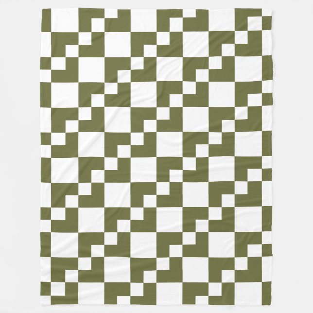 Patchwork Domino - Deep Olive and White Fleecedecke (Vorderseite)