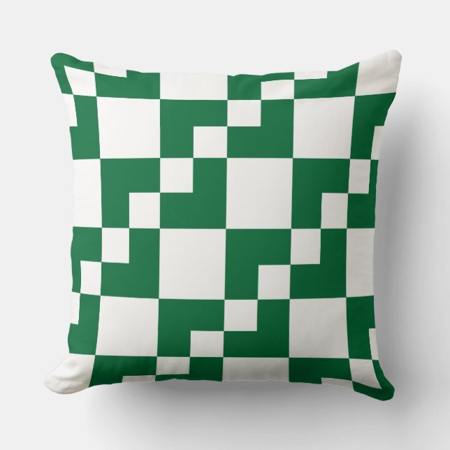 Patchwork Domino - Forest Green und White Kissen (Vorderseite)