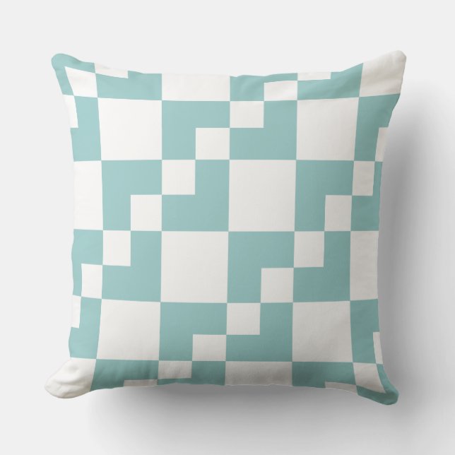 Patchwork Domino - Light Blue Green und White Kissen (Vorderseite)