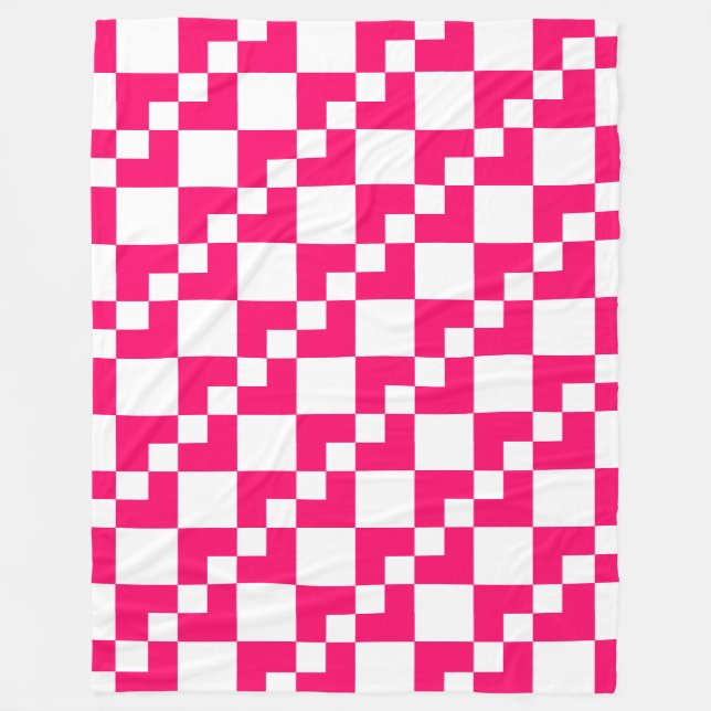 Patchwork Domino - Neon Red und White Fleecedecke (Vorderseite)
