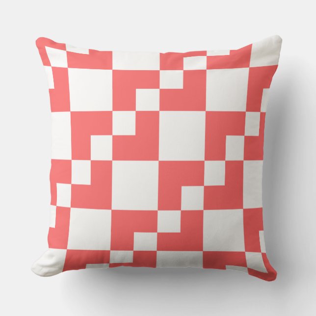 Patchwork Domino - Tropisches Rosa und Weiß Kissen (Vorderseite)