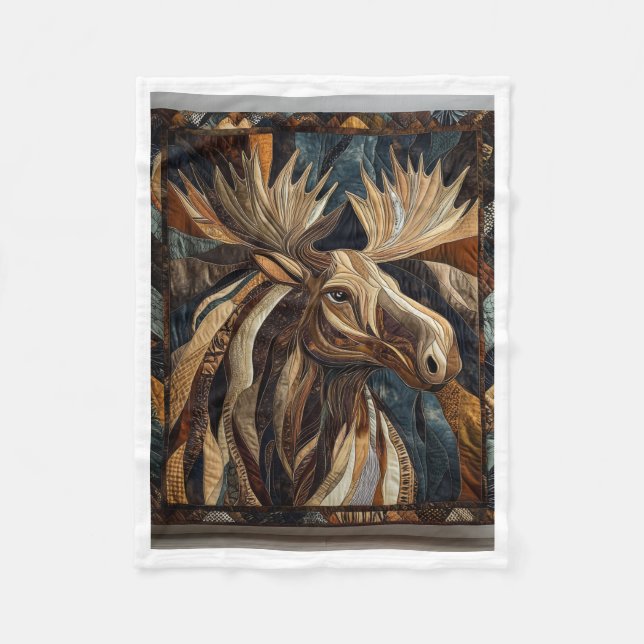 Patchwork-Elch-Geweih-Decke Fleecedecke (Vorderseite)