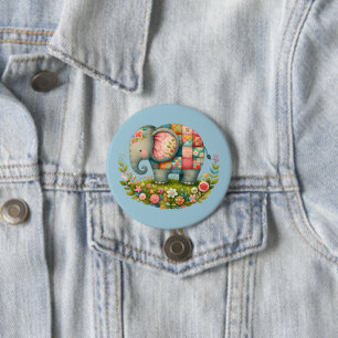 Patchwork-Elefanten-Blumenwiesen-Charm Button