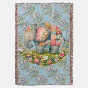 Patchwork-Elefanten-Blumenwiesen-Charm Decke