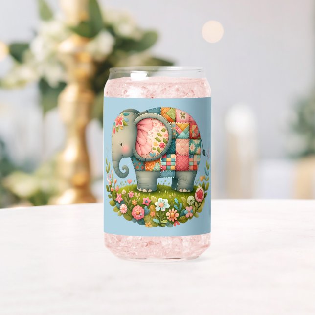 Patchwork-Elefanten-Blumenwiesen-Charm Dosenglas (Insitu (Hochzeit))