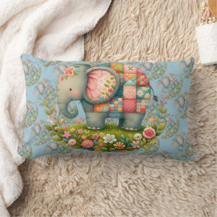 Patchwork-Elefanten-Blumenwiesen-Charm Lendenkissen