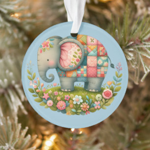Patchwork-Elefanten-Blumenwiesen-Charm Ornament
