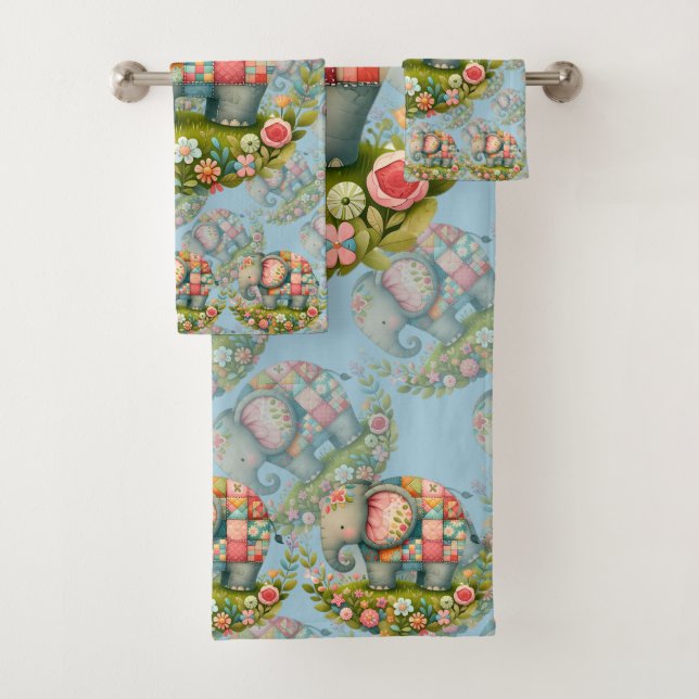 Patchwork Elephant Floral Meadow Charm (En situation)