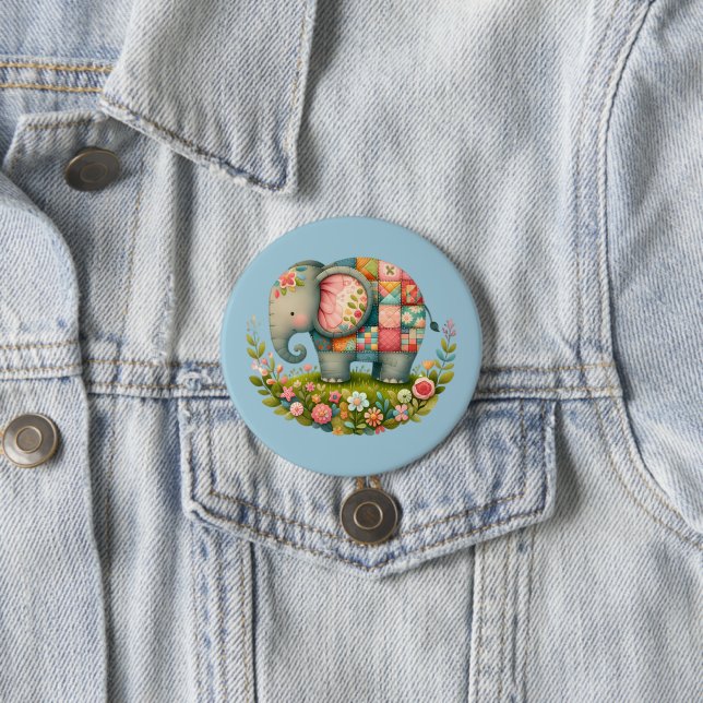 Patchwork Elephant Floral Meadow Charm Button (Beispiel)