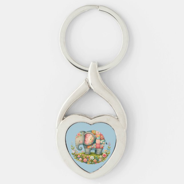 Patchwork Elephant Floral Meadow Charm Schlüsselanhänger (Vorderseite)
