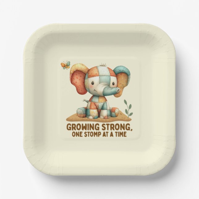 Patchwork Elephant “Growing Strong Pappteller (Vorderseite)