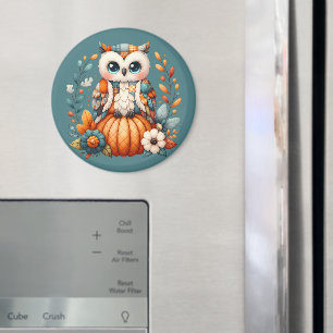 Patchwork-Eule auf Kürbis — Cottagecore Herbst Magnet