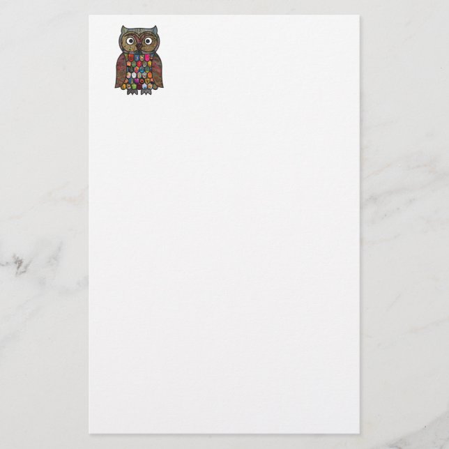 Patchwork-Eule Briefpapier (Vorderseite)