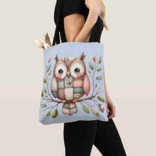 Patchwork-Eule im märchenhaften Wald Tasche
