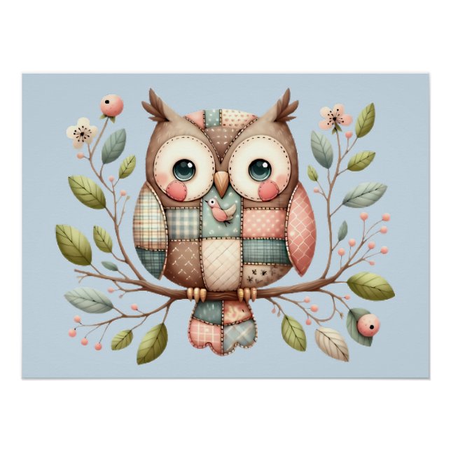 Patchwork-Eule im skurrilen Waldland Poster (Vorderseite)