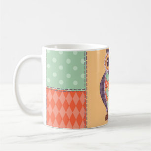 Patchwork-Eule-Vintage-nahtloses Muster Kaffeetasse