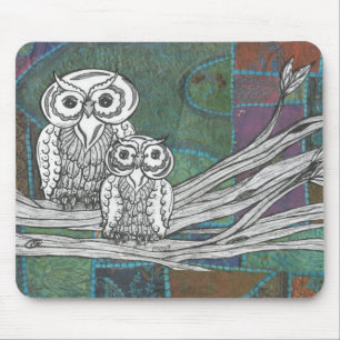 Patchwork-Eulen Mousepad