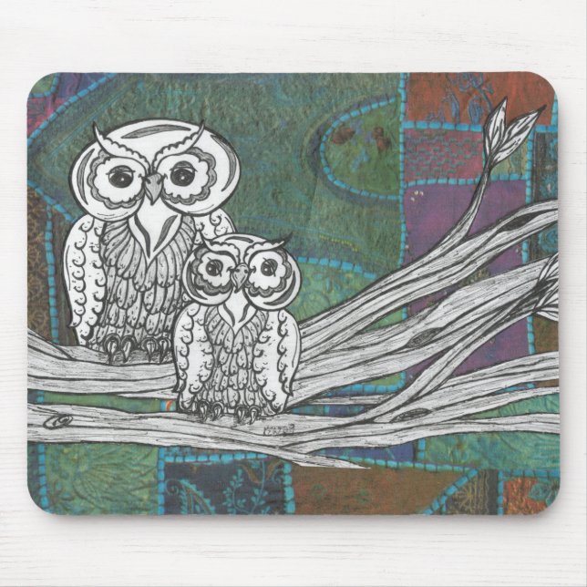 Patchwork-Eulen Mousepad (Vorne)