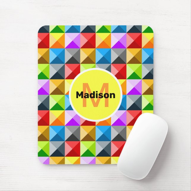 Patchwork Farbiges geometrisches Monogramm Mousepad (Mit Mouse)