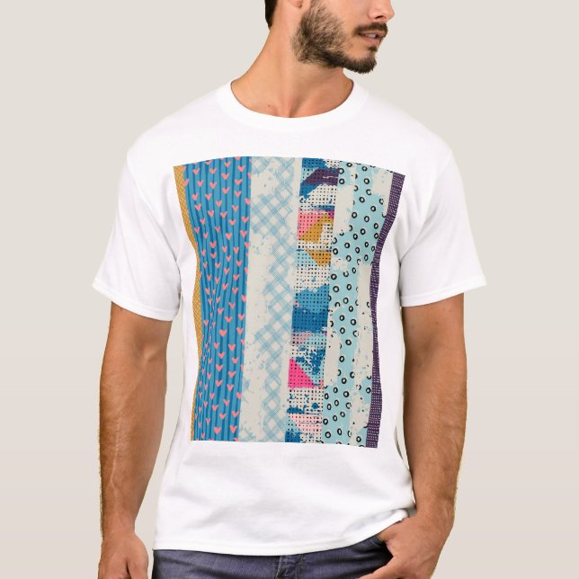 Patchwork-Fliesen Nahtloses Muster T-Shirt (Vorderseite)