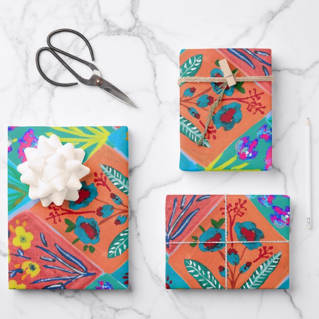 Patchwork Floral bouquet Wrapping Paper Geschenkpapier Set (Vorderseite)