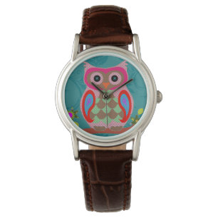 Patchwork Folk Art Owl Armbanduhr