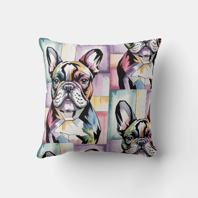 Patchwork-Frenchie-Gemütlichkeit  Kissen (Rückseite)