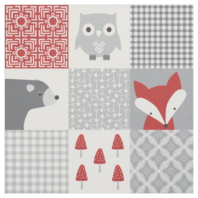 Patchwork für niedliche Tiere aus Rot und Grau Stoff (Muster)