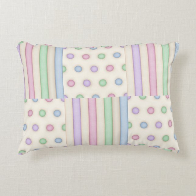 Patchwork für Pastellstreifen und Polka Dots Dekokissen (Vorderseite)