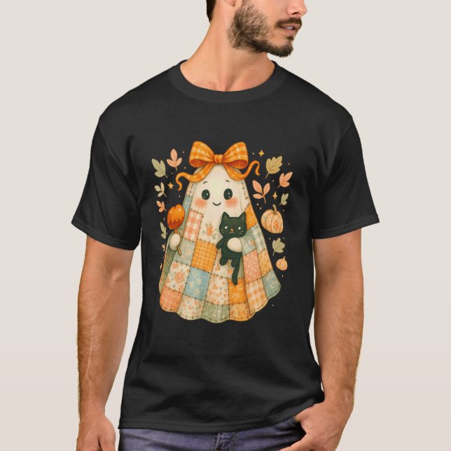 Patchwork-Geist mit Katze und Karamellapfel T-Shirt (Vorderseite)
