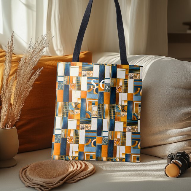 Patchwork Geometrischer Herbst mit Orange und Blau Tasche (Von Creator hochgeladen)