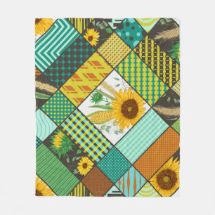 Patchwork-Getreide, Sonnenblumen, geometrisches Mu Fleecedecke