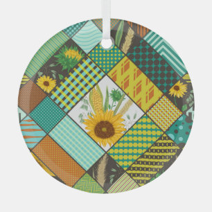 Patchwork-Getreide, Sonnenblumen, geometrisches Mu Ornament Aus Glas